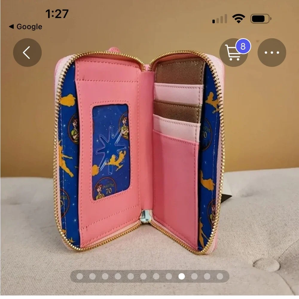 Disney Peter Pan 70th Anniversary Pink Tinker Bell Loungefly Wallet NIP - Picture 4 of 6